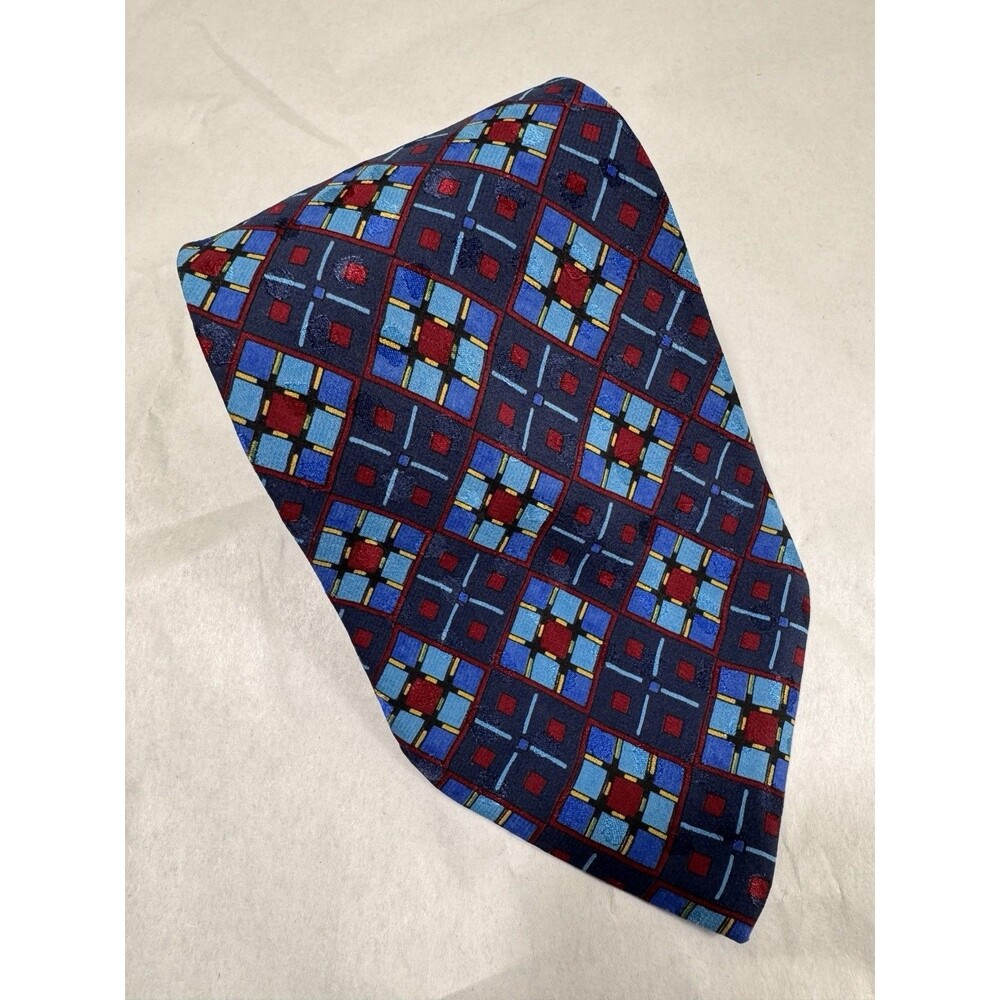 BRIONI TIE Geometric on Dark Blue 100% Silk Necktie Made in Italy 60"x3.75"